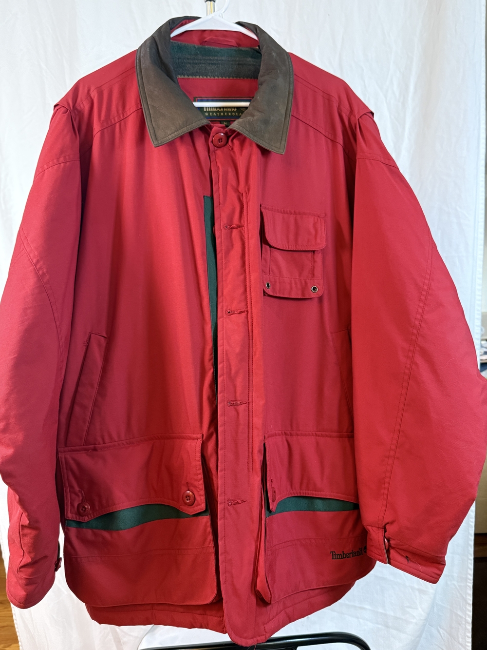 Timberland Weathergear Men’s Red Outdoor Jacket W/ Contrast Collar sz Medium